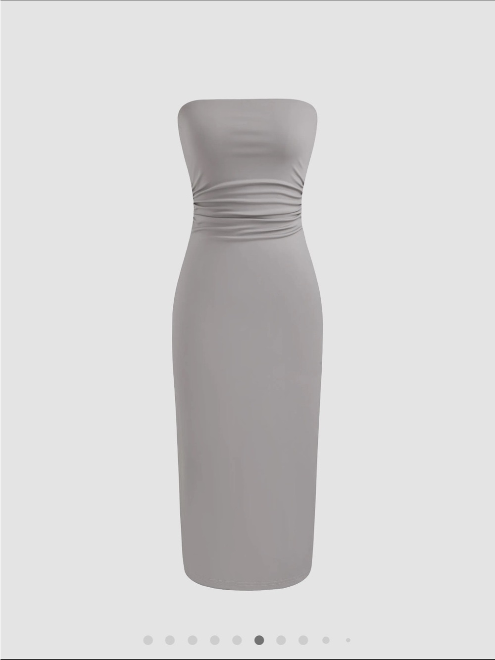 Cider Strapless Ruched Midi Dress in Light Gray